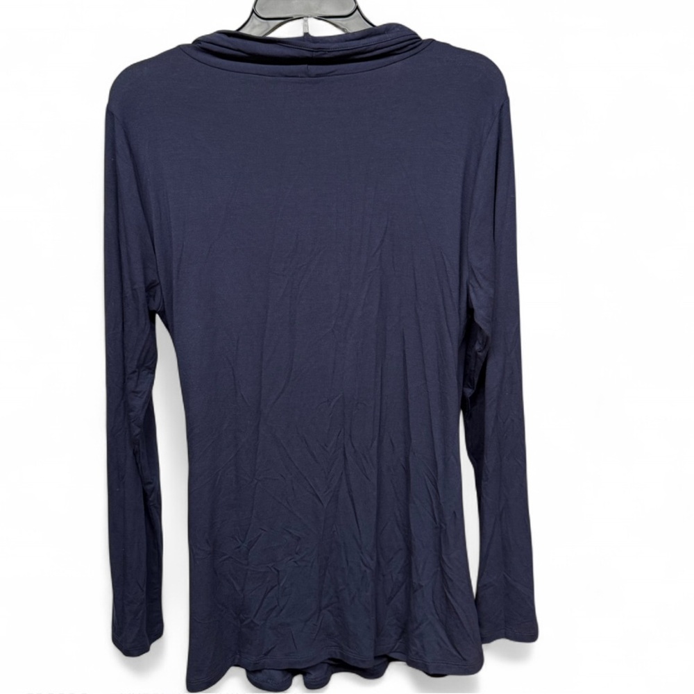 **SOLD** Angel Maternity Navy Blue Bamboo Wrap Top - Picture 5 of 7